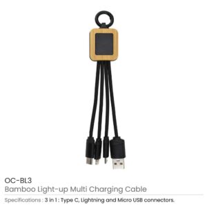 Bamboo Light Up Logo Multi-Charging Cables - Image 3