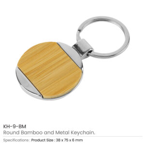 Round Bamboo & Metal Keychains 32mm - Image 3