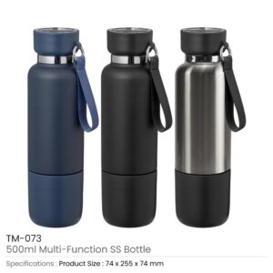 Multi-function SS Bottles, Double Wall, Base Cup, Lanyard, 500ml - Image 3