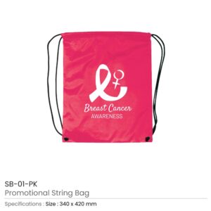 String Bags with Breast Cancer Awareness Logo - Image 3