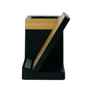 Bamboo Pen Holder with 15W Wireless Charger & LED Logo - Image 5
