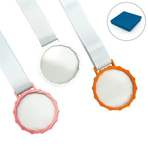 Glass Medals with Metal Frame and 3cm White Ribbon