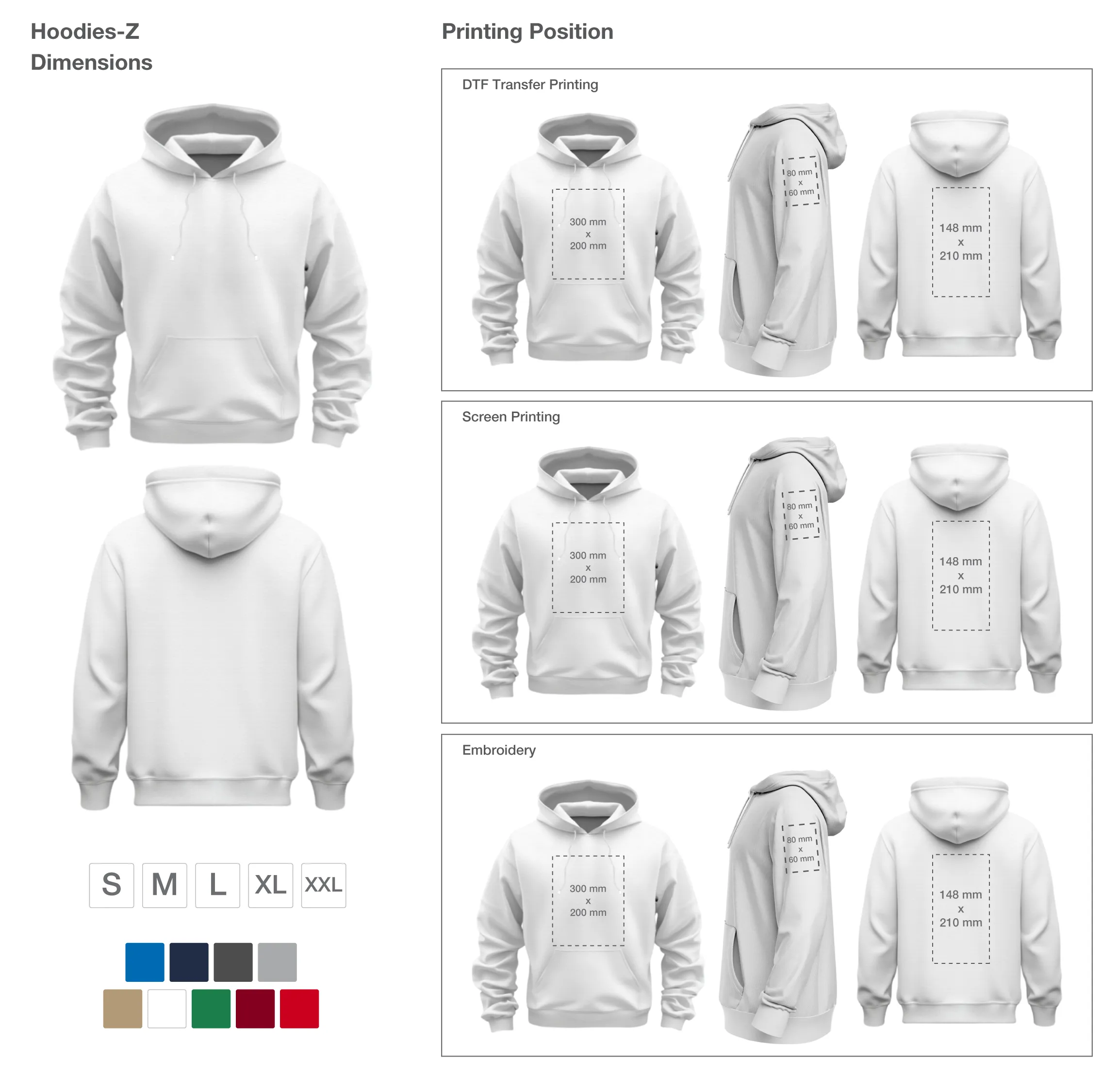 Fleece Hoodies with Zipper Printing Area Details