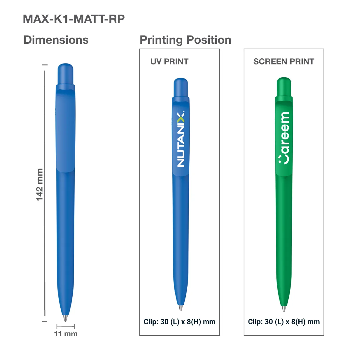 Maxema Kind rPET Pens Printing Options and Area