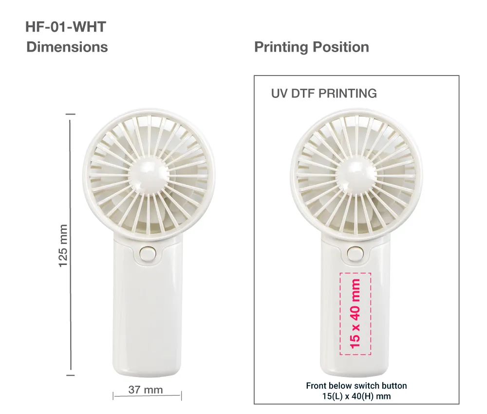 Portable Hand Fan HF-01 White Printing Area Details