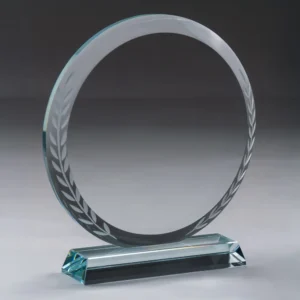 Round Clear Crystal Award with Engraved Leaves - Image 4