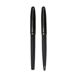 Black Metal Pen Set with Matte & Glossy Finish in PU Leather Box - Image 6