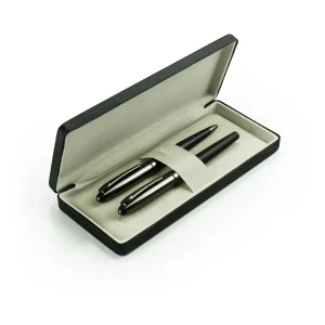 Black Metal Pen Set with Matte & Glossy Finish in PU Leather Box - Image 8