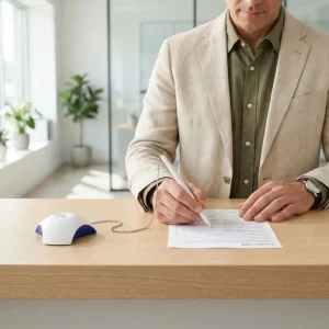 Counter Pen with Base Holder and Secured Chain – Blue Ink - Image 3