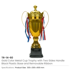 Metal Close Cup Trophies with Two-Sided Handle & Attached Ribbons - Image 11