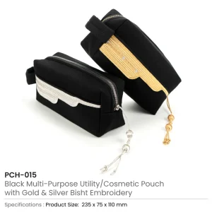 Black Multi-Purpose Utility & Cosmetic Pouch with Bisht Embroidery - Image 5