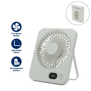 Rechargeable Table-Top Fan with Rotating Desk Stand, Compact & Portable, Type-C